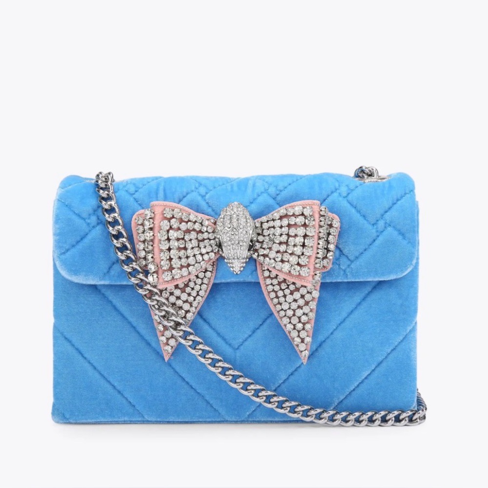 Kurt Geiger Blue Velvet Clutch with Rhinestone Bow